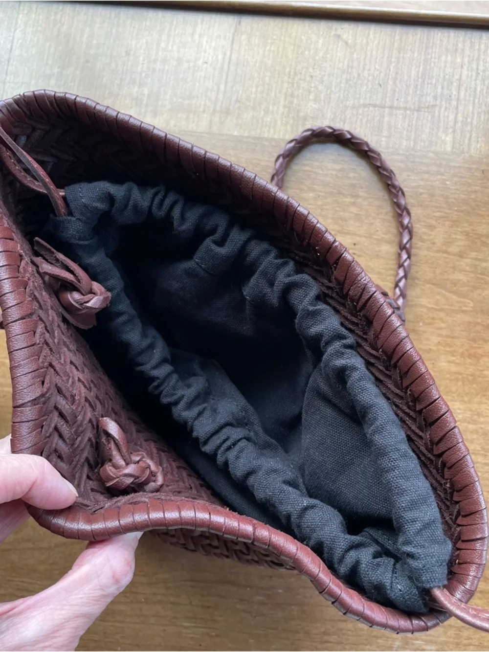 Zara Braided Woven Buffalo Leather Bucket Shoulder Bag - Brown - Picture 6 of 16